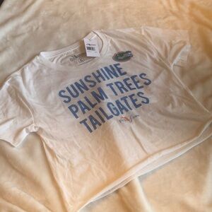 University of Florida Blue and White Casual Short Sleeve Cropped Tee